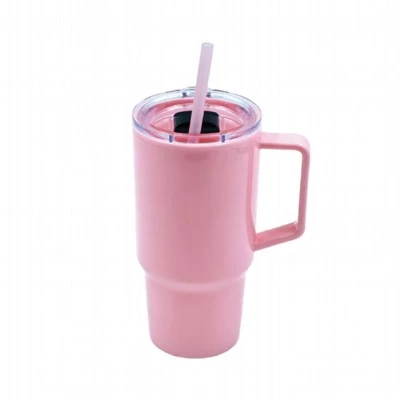 500ml Plasta Rozkolora Izolita Vaso kun Tenilo kaj Pajlo
